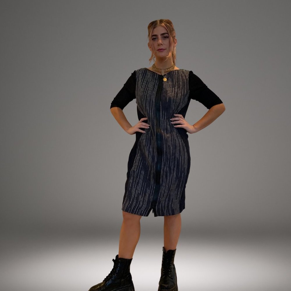 Elie Tahari Zipper Dress Black and Blue